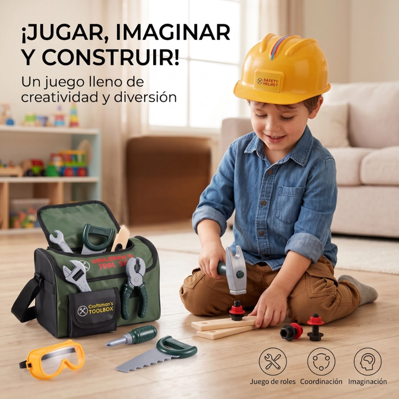 BOLSO HERRAMIENTAS INFANTIL REALISTA JUEGO CONSTRUCTOR CON ACCESORIOS - 6