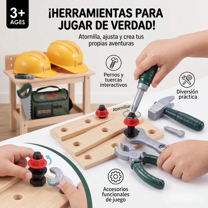BOLSO HERRAMIENTAS INFANTIL REALISTA JUEGO CONSTRUCTOR CON ACCESORIOS - 8