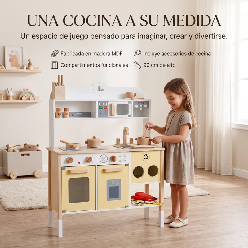 COCINA DE MADERA INFANTIL CON ACCESORIOS DIDACTICA PARA NIÑOS - 6