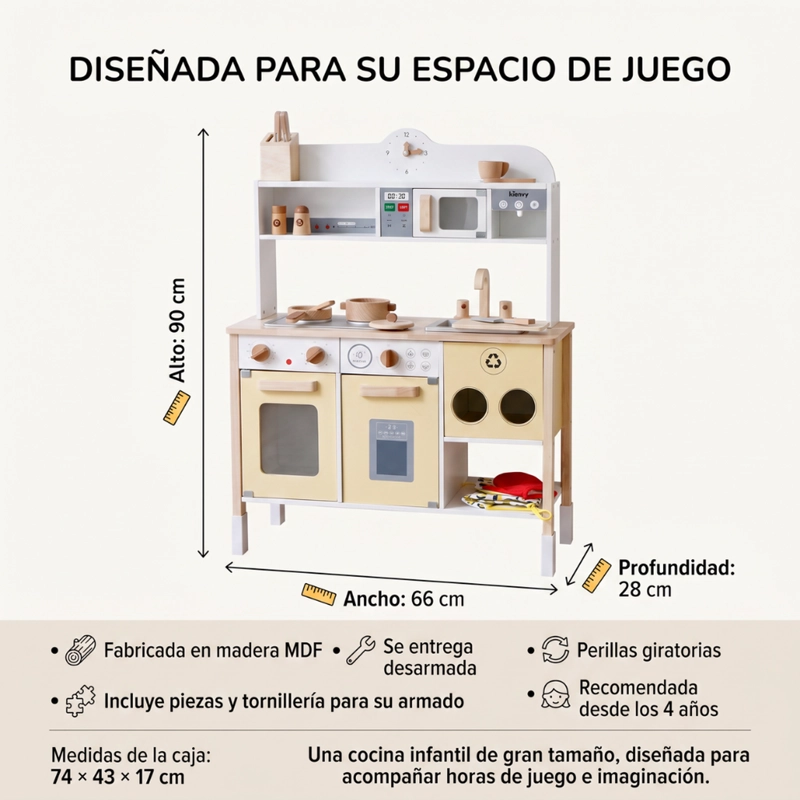 COCINA DE MADERA INFANTIL CON ACCESORIOS DIDACTICA PARA NIÑOS - 7