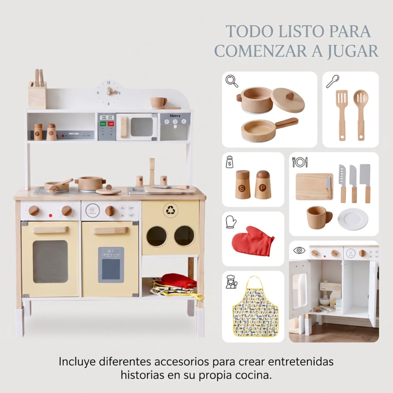 COCINA DE MADERA INFANTIL CON ACCESORIOS DIDACTICA PARA NIÑOS - 8