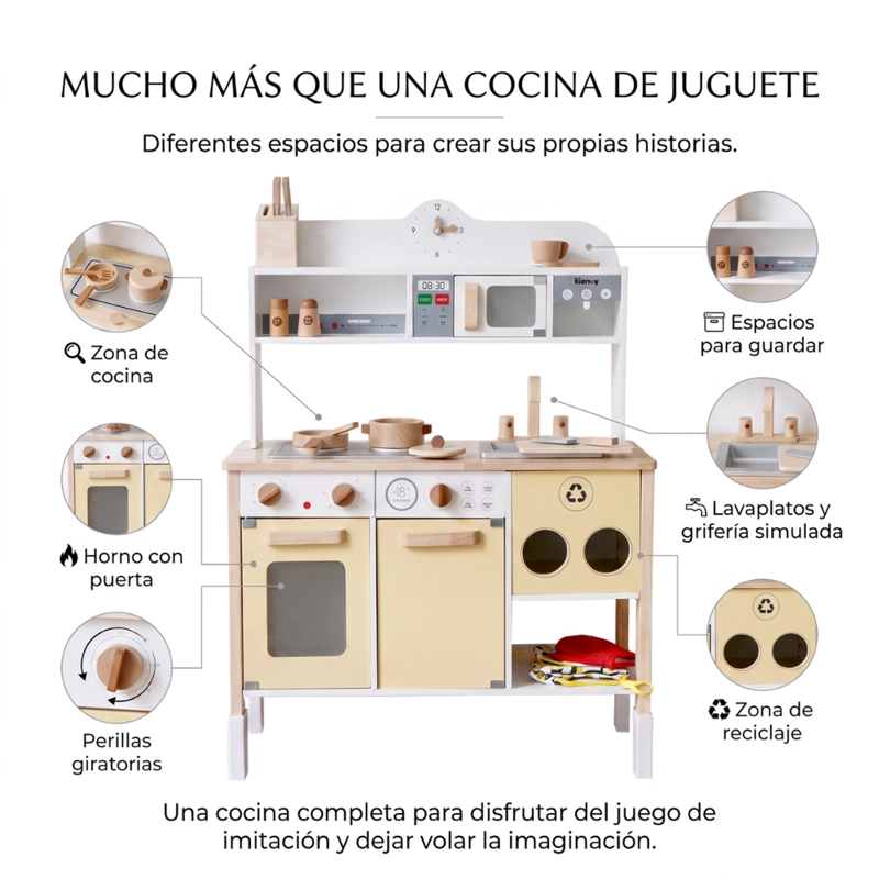 COCINA DE MADERA INFANTIL CON ACCESORIOS DIDACTICA PARA NIÑOS - 9