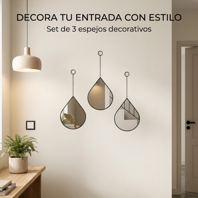 SET 3 ESPEJOS FORMA GOTA PARA PARED DECORATIVOS CON MARCO - 4
