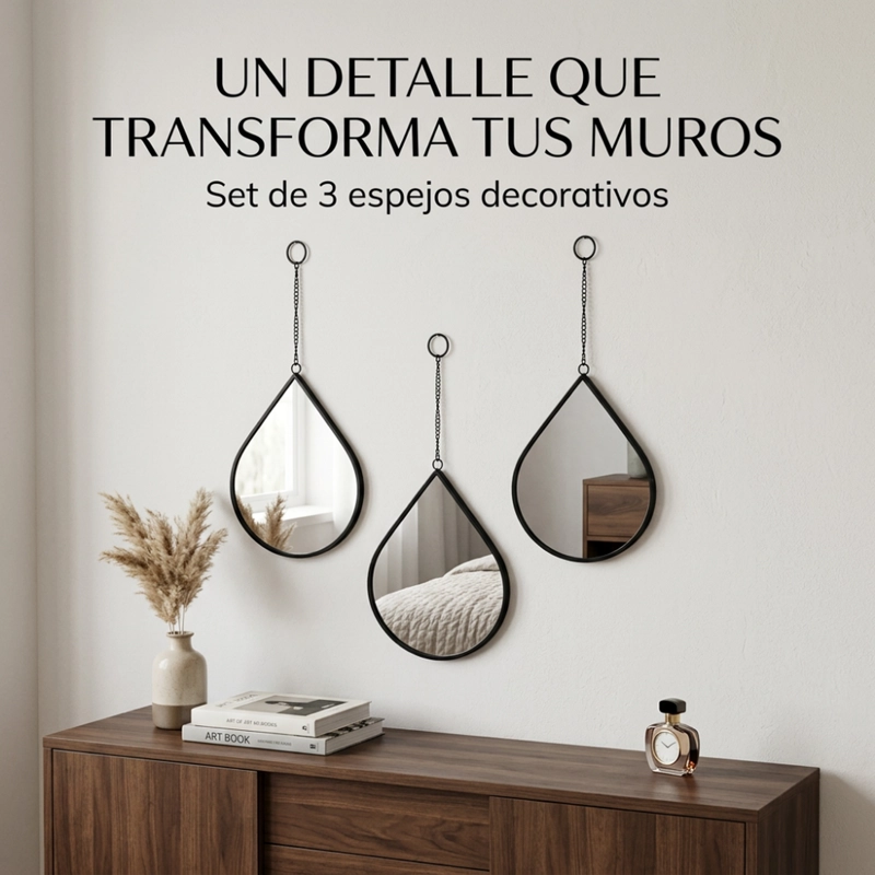 SET 3 ESPEJOS FORMA GOTA PARA PARED DECORATIVOS CON MARCO - 5