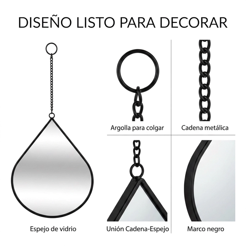 SET 3 ESPEJOS FORMA GOTA PARA PARED DECORATIVOS CON MARCO - 7