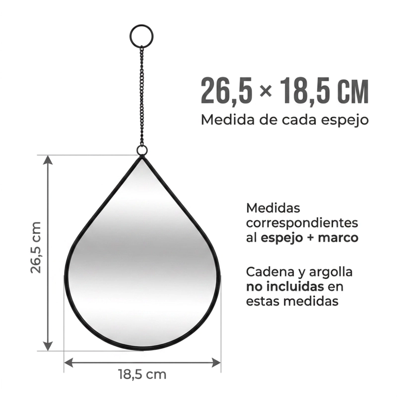 SET 3 ESPEJOS FORMA GOTA PARA PARED DECORATIVOS CON MARCO - 8