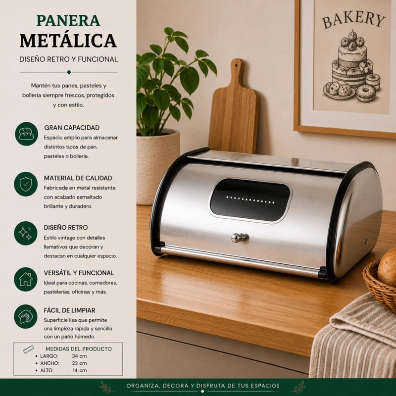 PANERA METALICA VINTAGE RETRO ACERO INOXIDABLE MEDIANA - 5