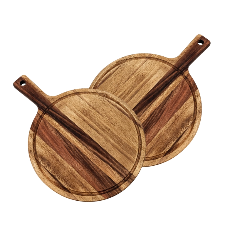 SET 2 TABLA DE MADERA REDONDA MULTIUSO BASE CALOR PICOTEO S - 1