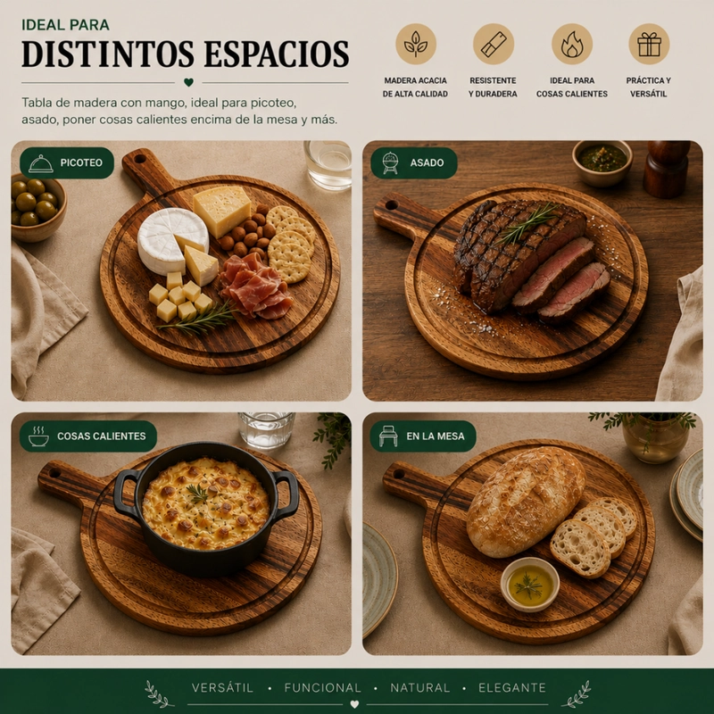 SET 2 TABLA DE MADERA REDONDA MULTIUSO BASE CALOR PICOTEO S - 6