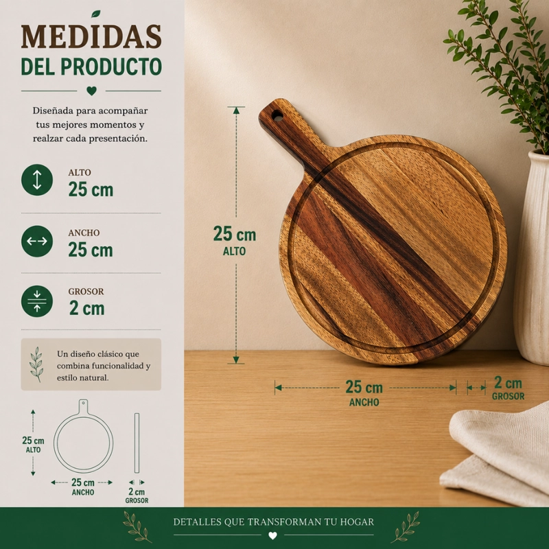 SET 2 TABLA DE MADERA REDONDA MULTIUSO BASE CALOR PICOTEO S - 7