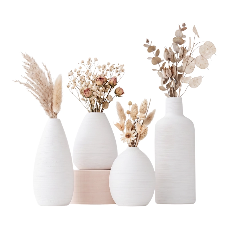 SET 4 FLOREROS DE CERAMICA DECORATIVOS ESTILO NORDICO HOGAR - 1