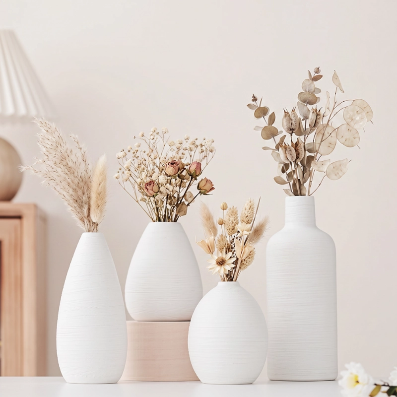 SET 4 FLOREROS DE CERAMICA DECORATIVOS ESTILO NORDICO HOGAR - 3