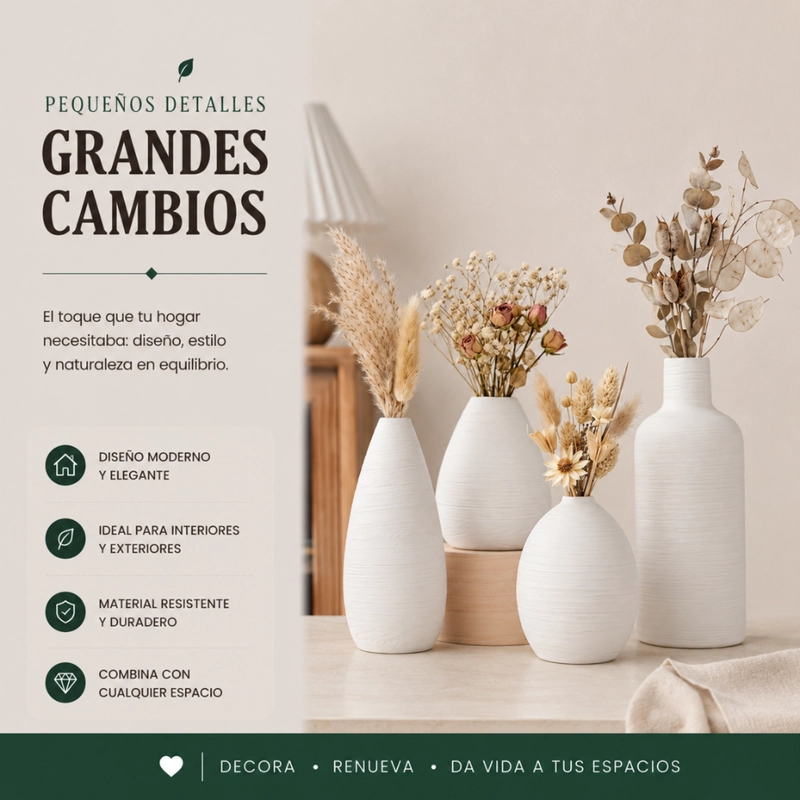 SET 4 FLOREROS DE CERAMICA DECORATIVOS ESTILO NORDICO HOGAR - 5