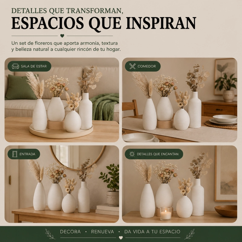 SET 4 FLOREROS DE CERAMICA DECORATIVOS ESTILO NORDICO HOGAR - 8