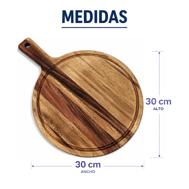 TABLA DE MADERA REDONDA MULTIUSO BASE PARA CALOR PICOTEO M - 9