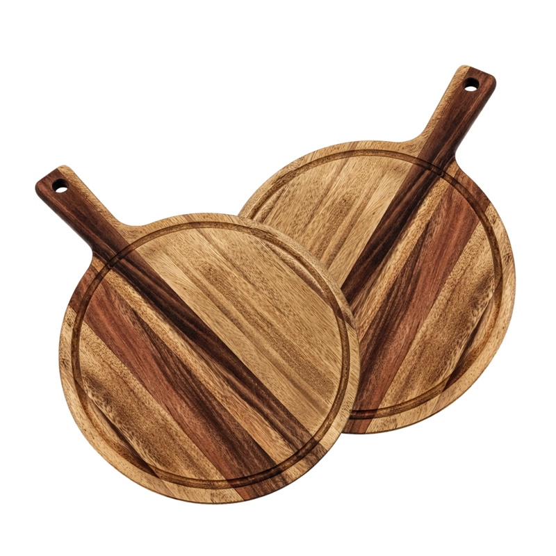 SET 2 TABLA DE MADERA REDONDA MULTIUSO BASE CALOR PICOTEO M - 1