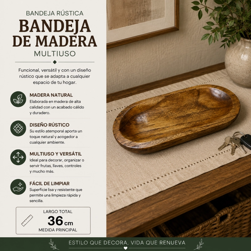 BANDEJA DE MADERA RUSTICA PREMIUM MULTIUSO DECORATIVA S - 5