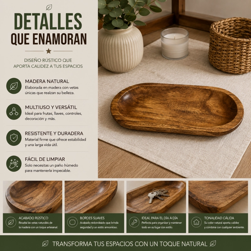 BANDEJA DE MADERA RUSTICA PREMIUM MULTIUSO DECORATIVA S - 8