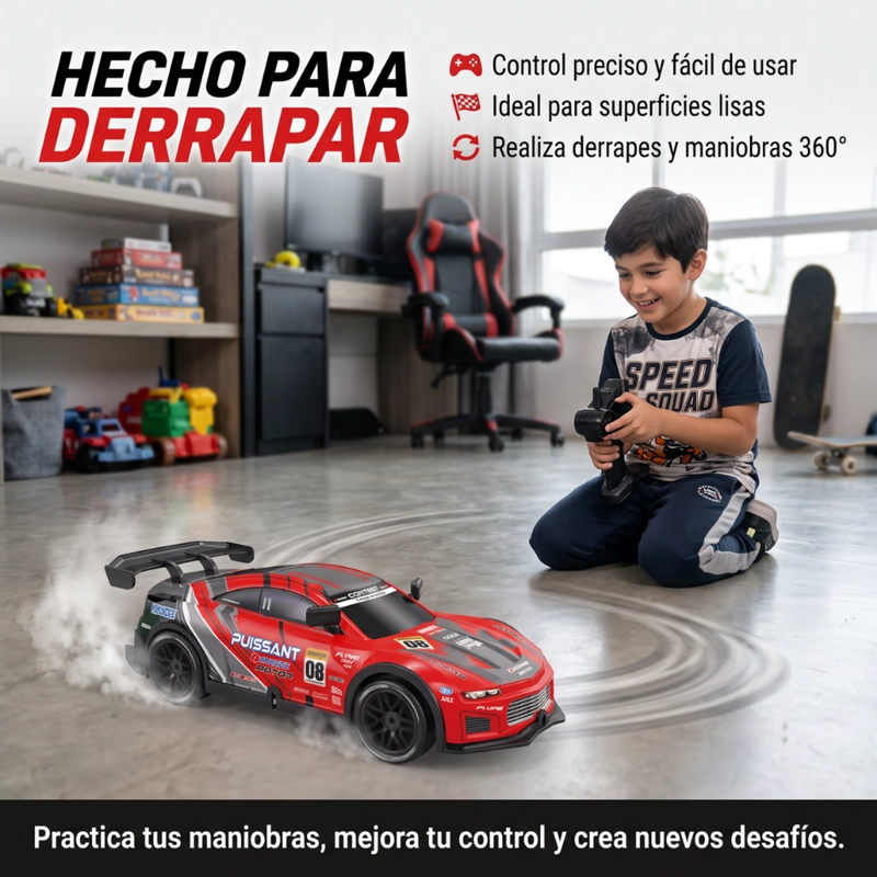 AUTO DRIFT CONTROL RC DERRAPE RECARGABLE DEPORTIVO LUCES - 4