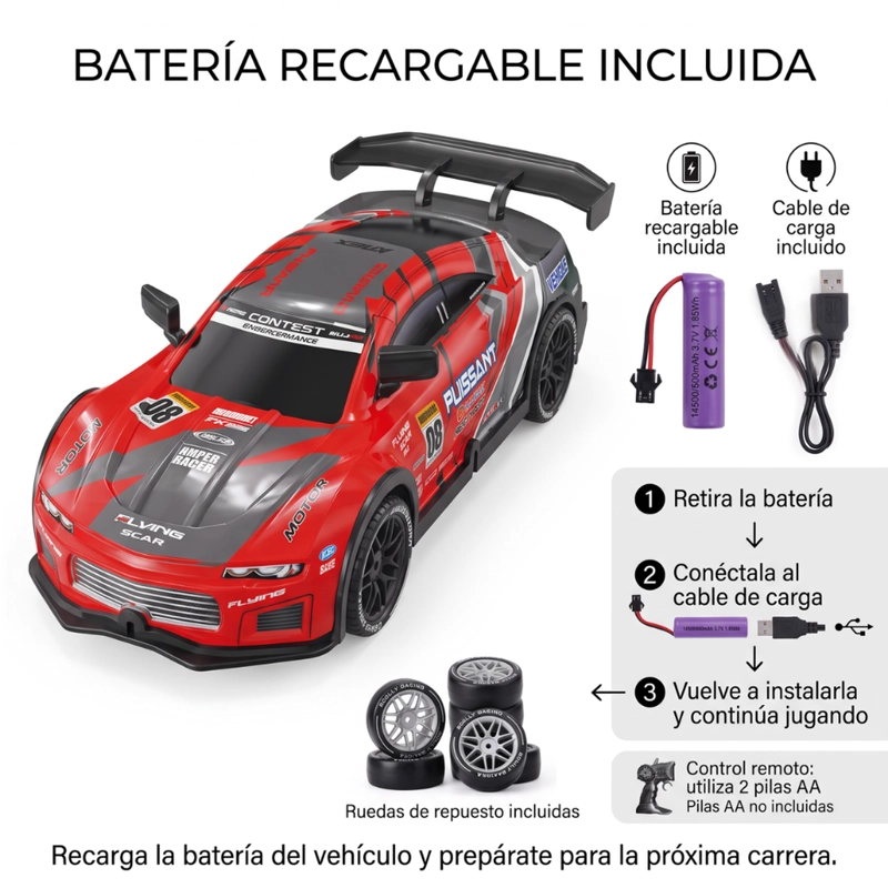 AUTO DRIFT CONTROL RC DERRAPE RECARGABLE DEPORTIVO LUCES - 6