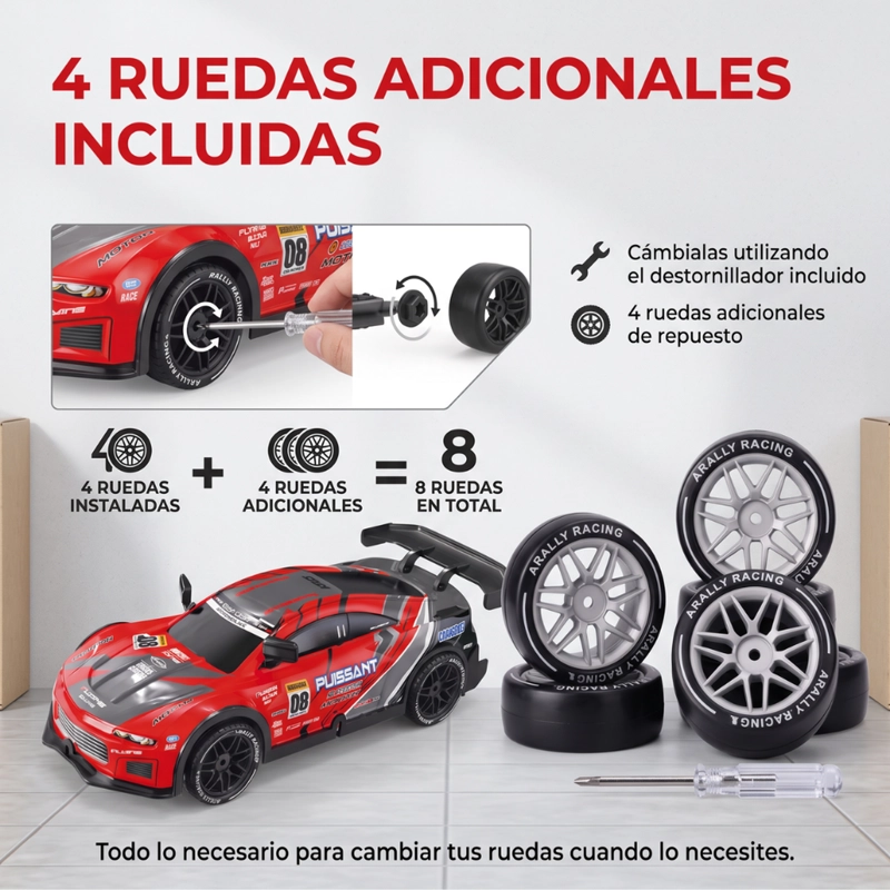 AUTO DRIFT CONTROL RC DERRAPE RECARGABLE DEPORTIVO LUCES - 7