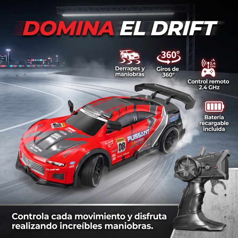 AUTO DRIFT CONTROL RC DERRAPE RECARGABLE DEPORTIVO LUCES - 8