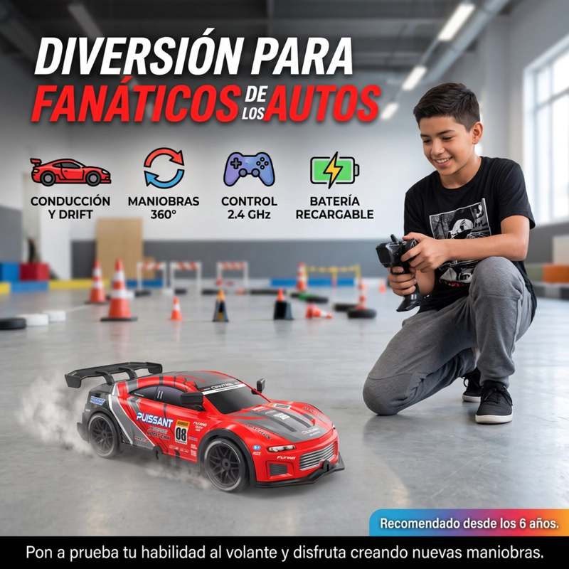 AUTO DRIFT CONTROL RC DERRAPE RECARGABLE DEPORTIVO LUCES - 9