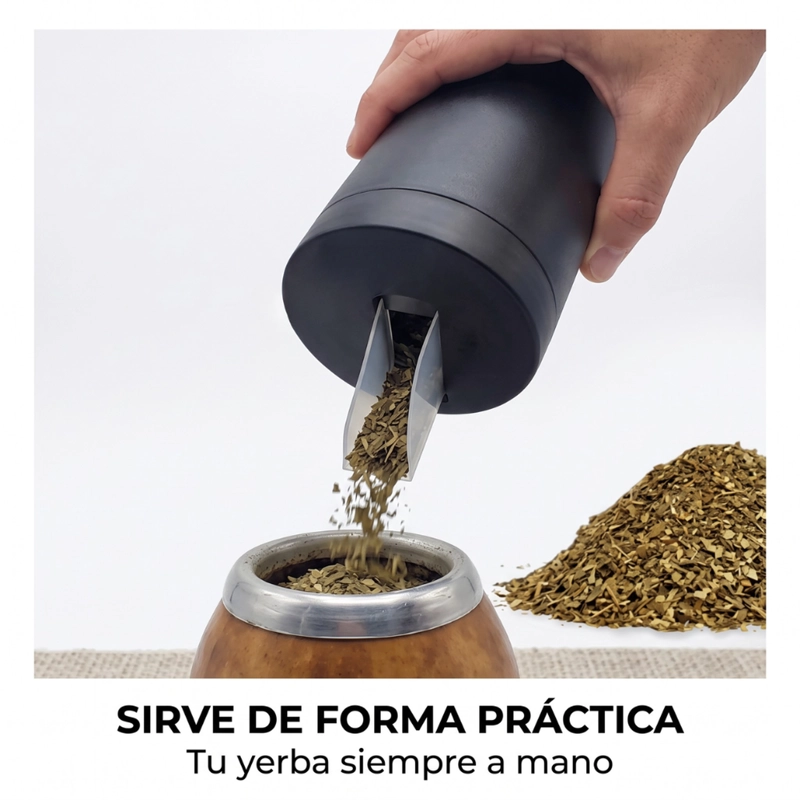YERBERA ACERO INOXIDABLE NEGRA 400 GR DISPENSADOR YERBA - 2