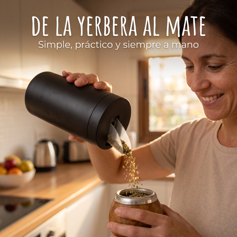 YERBERA ACERO INOXIDABLE NEGRA 400 GR DISPENSADOR YERBA - 3