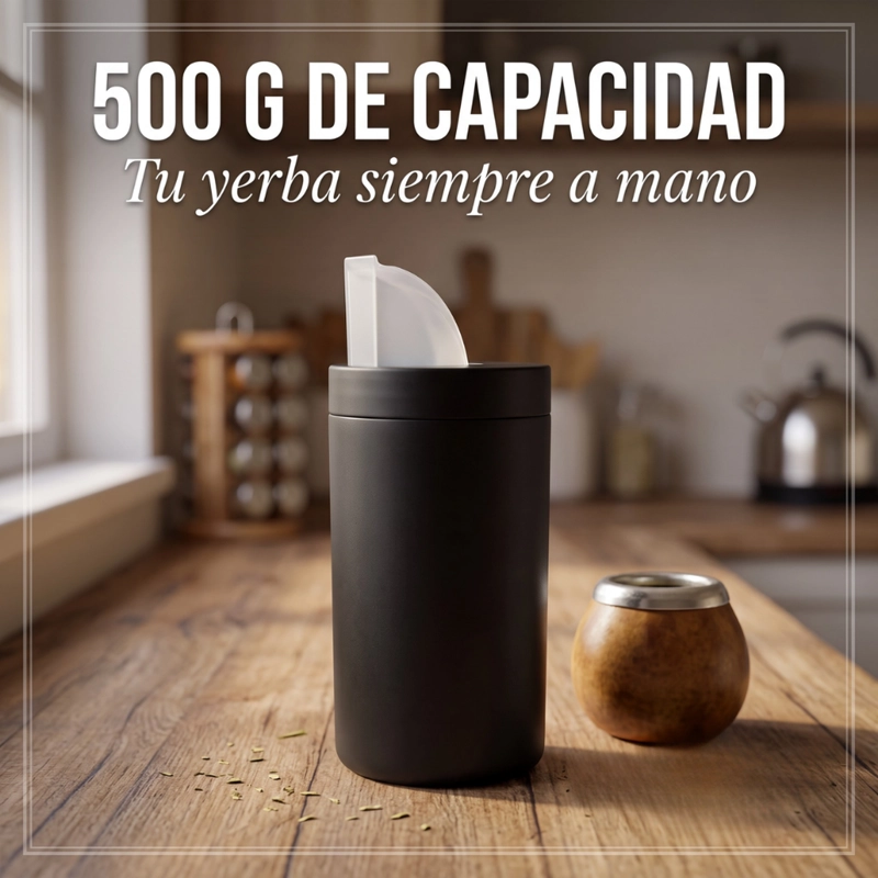 YERBERA ACERO INOXIDABLE NEGRA 400 GR DISPENSADOR YERBA - 5