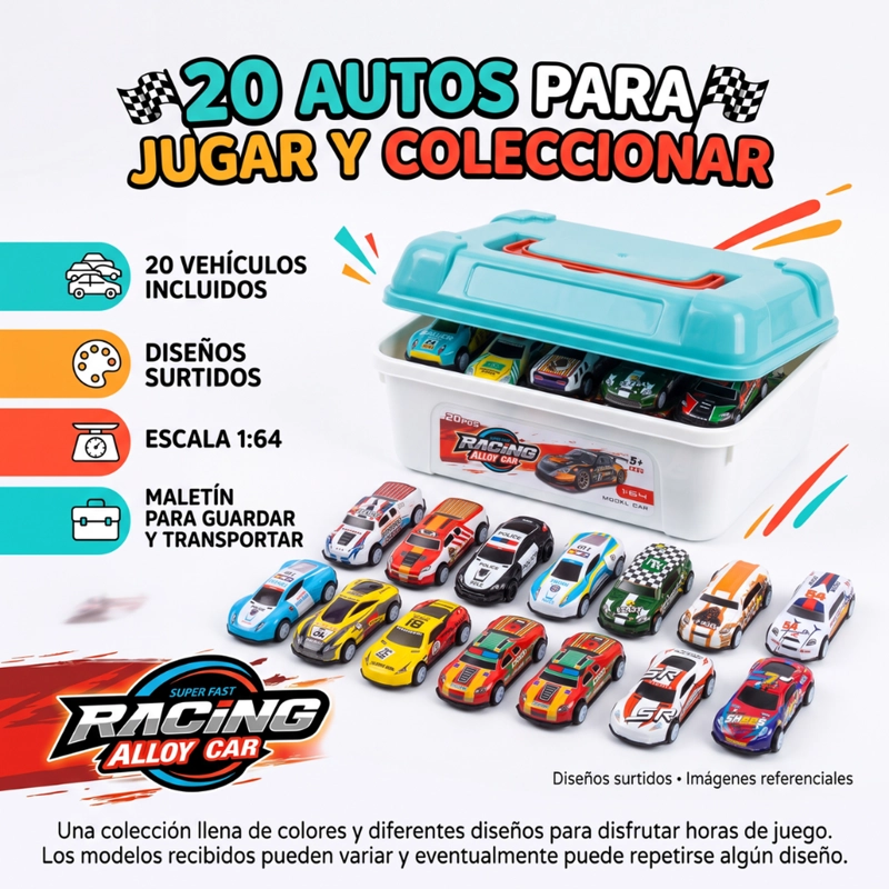 SET 20 AUTITOS DE METAL CON MALETIN CAJA ORGANIZADORA INFANTIL - 3
