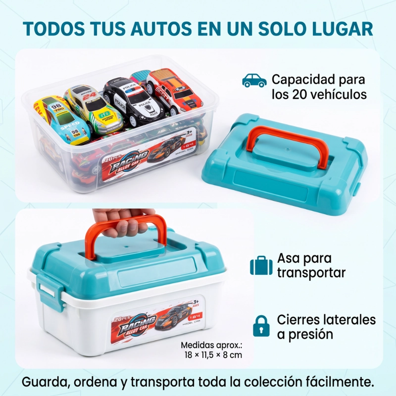 SET 20 AUTITOS DE METAL CON MALETIN CAJA ORGANIZADORA INFANTIL - 8