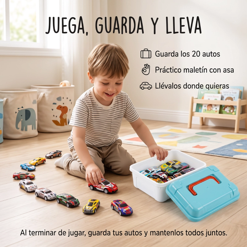 SET 20 AUTITOS DE METAL CON MALETIN CAJA ORGANIZADORA INFANTIL - 9