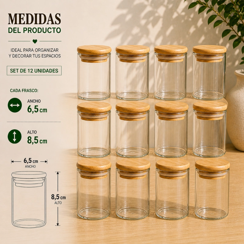 SET 12 FRASCOS DE ESPECIAS CONDIMENTOS CON TAPA BAMBU COCINA - 7