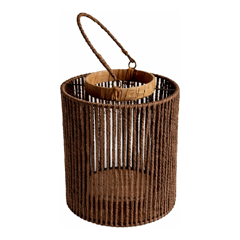 PORTAVELA FAROL DECORATIVO COLGANTE DE MIMBRE CON VASO VIDRIO - 1