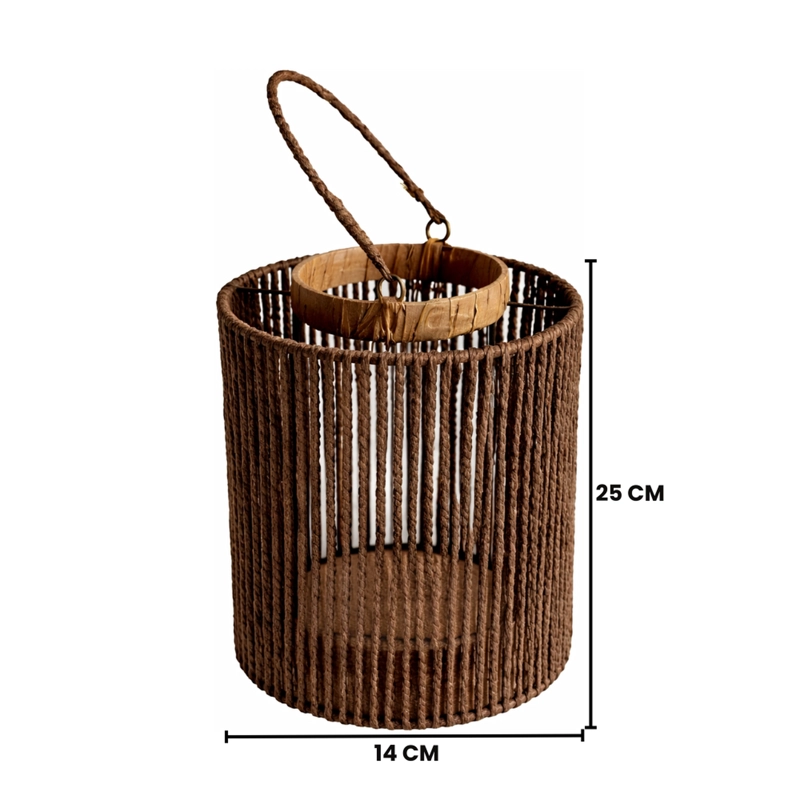 PORTAVELA FAROL DECORATIVO COLGANTE DE MIMBRE CON VASO VIDRIO - 4