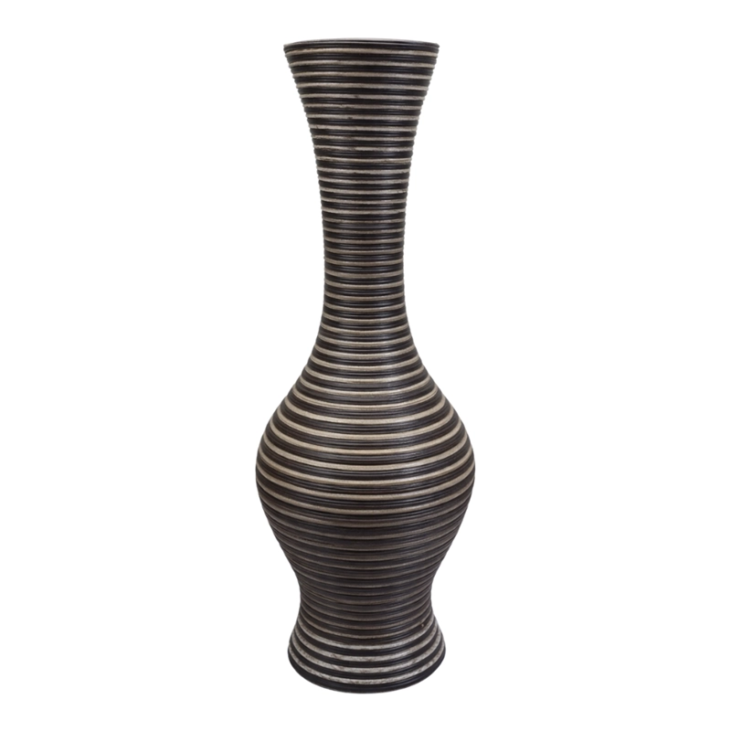 JARRON FLORERO DECORATIVO TEJIDO RATTAN MODERNO RAYAS 60 CM - 1