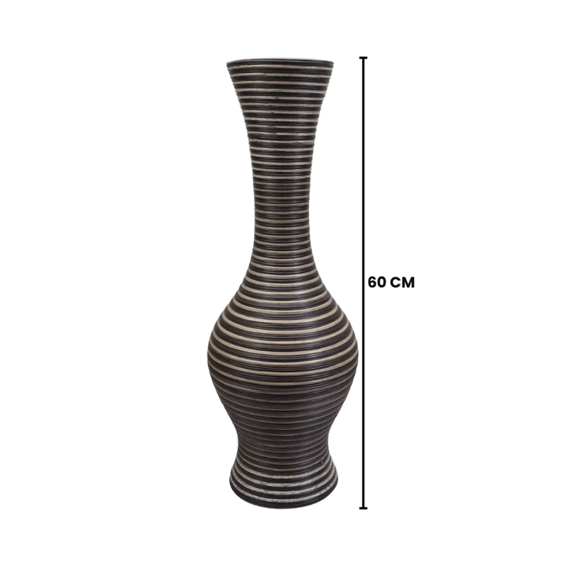 JARRON FLORERO DECORATIVO TEJIDO RATTAN MODERNO RAYAS 60 CM - 5