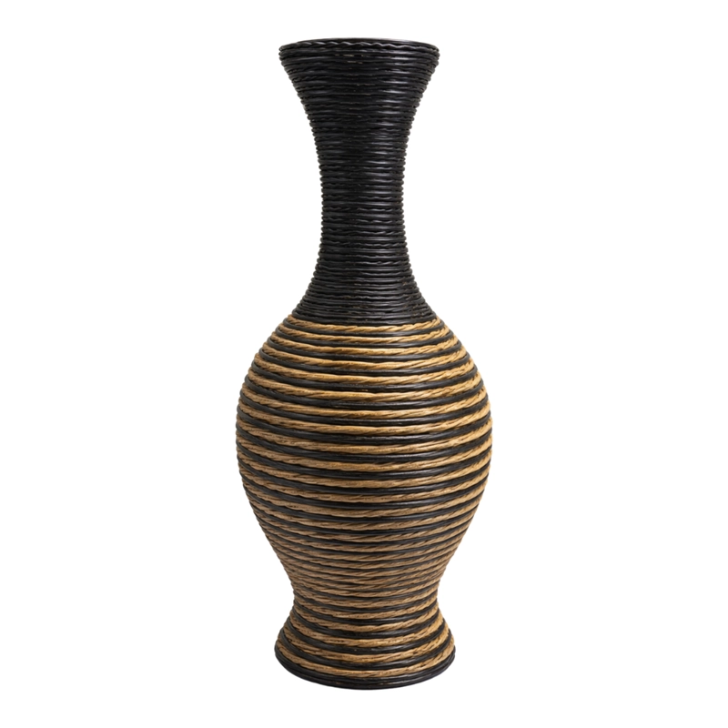 JARRON FLORERO DECORATIVO TEJIDO RATTAN MODERNO NEGRO 60 CM - 1