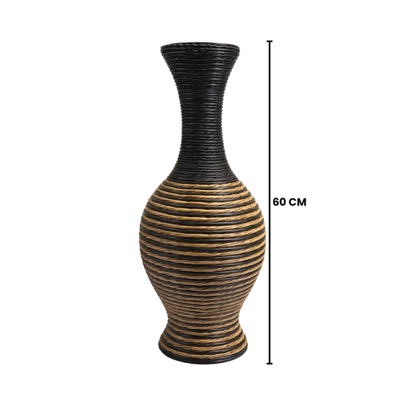 JARRON FLORERO DECORATIVO TEJIDO RATTAN MODERNO NEGRO 60 CM - 5