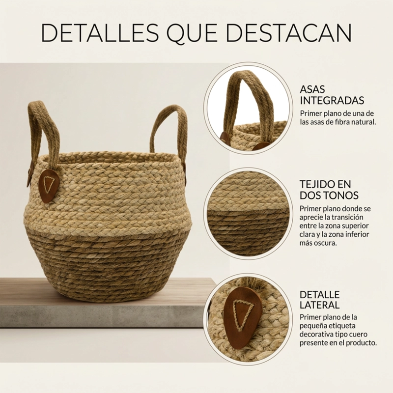 MACETERO CESTO MACETA DE YUTE TEJIDA PLEGABLE CON ASAS M - 6