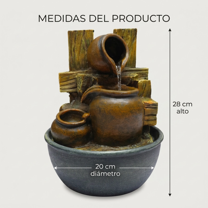 ESCULTURA CANTAROS DE GREDA FUENTE DE AGUA LED DE POLIRESINA - 7
