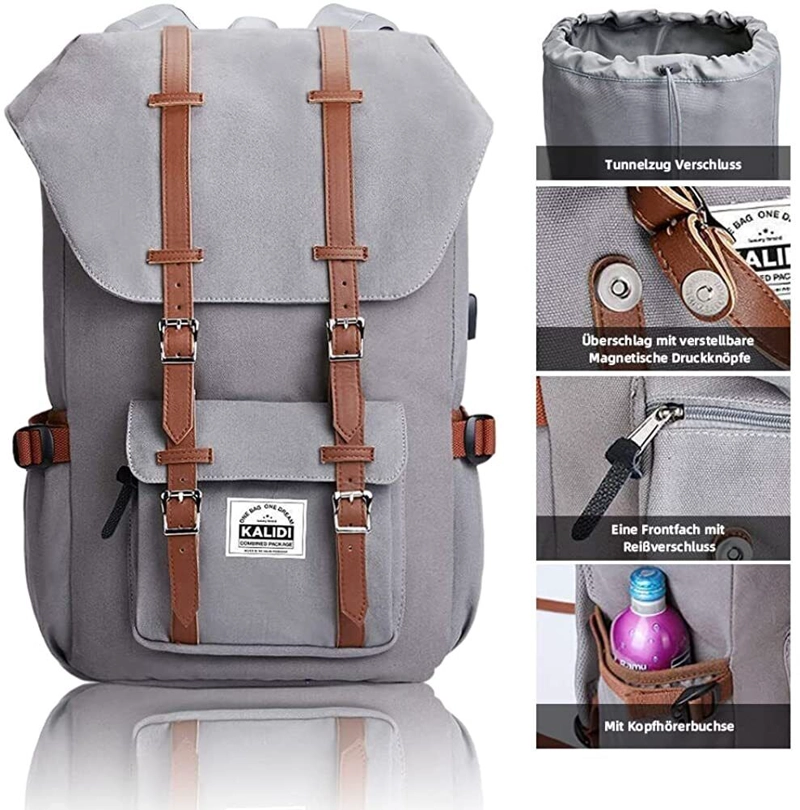 MOCHILA OUTDOOR CASUAL CON COMPARTIMIENTO LAPTOP CON USB GRIS - 4