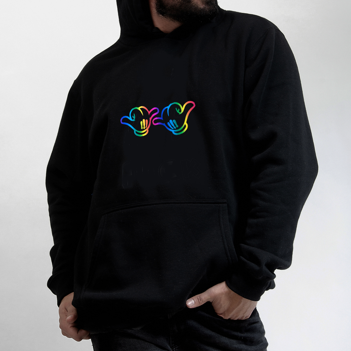 POLERÓN MANGA LARGA UNISEX BEST NEGRO CANGURO ESTAMPADO MANITOS - 2