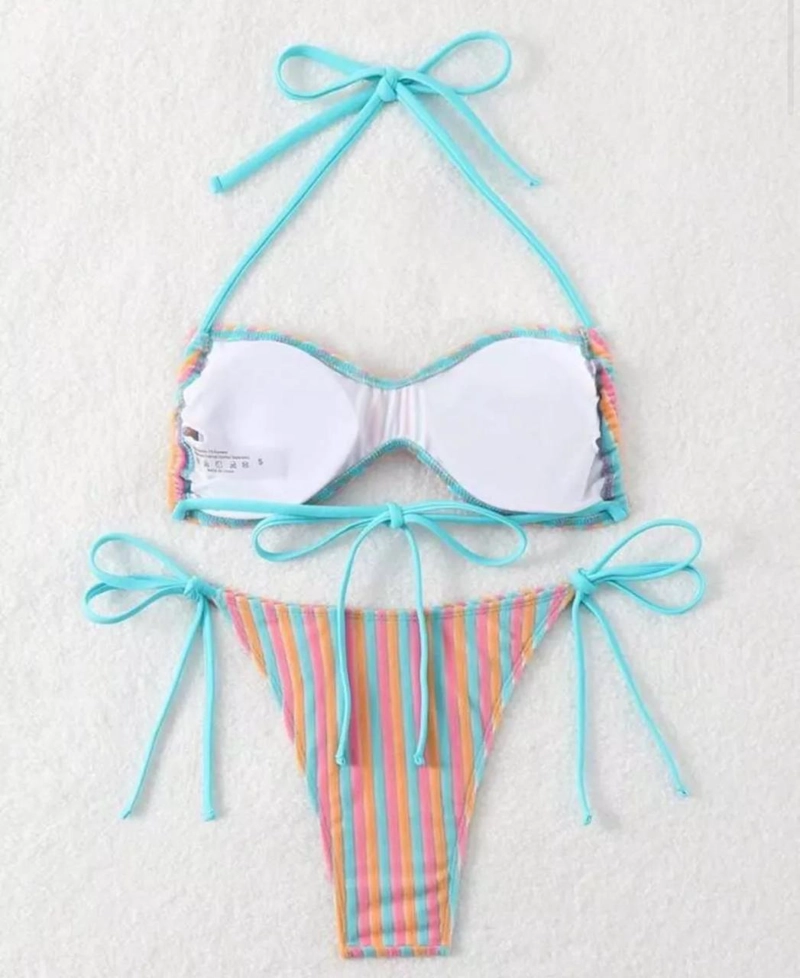 TRAJE BAÑO MUJER CELESTE CONJUNTO BIKINI - 3
