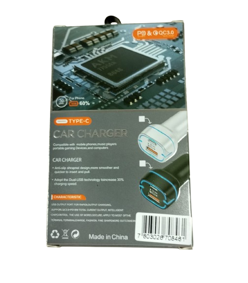CARGADOR RAPIDA AUTOS USB Y TIPO C 38W SOLO NEGRO - 2