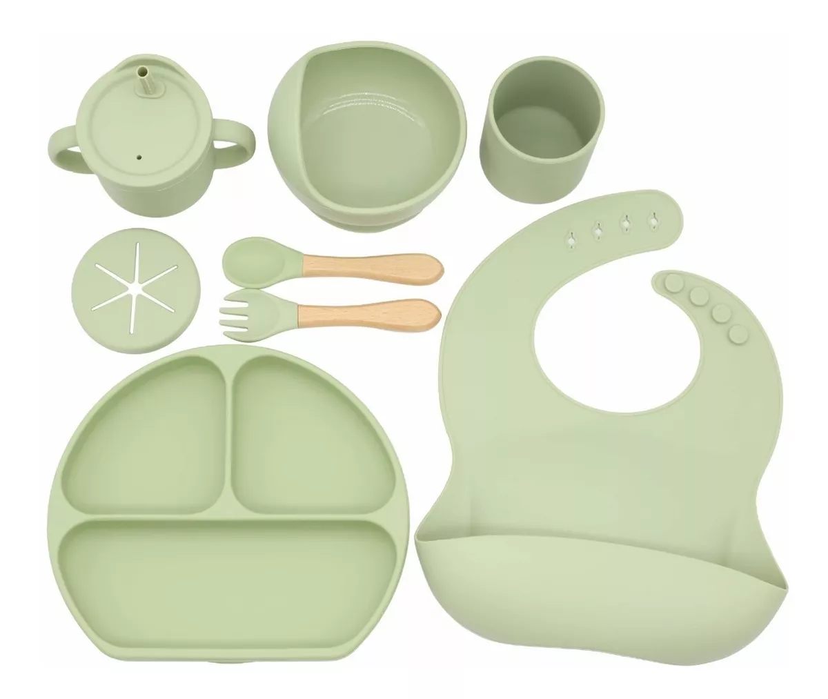 SET ALIMENTACIÓN SILICONA PARA BEBE 8 PIEZAS ANTIDESLIZANTE - 1