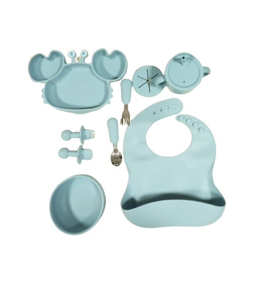 SET ALIMENTACIÓN CELESTE SILICONA BEBE 9 PIEZAS ANTIDESLIZANTE - 1