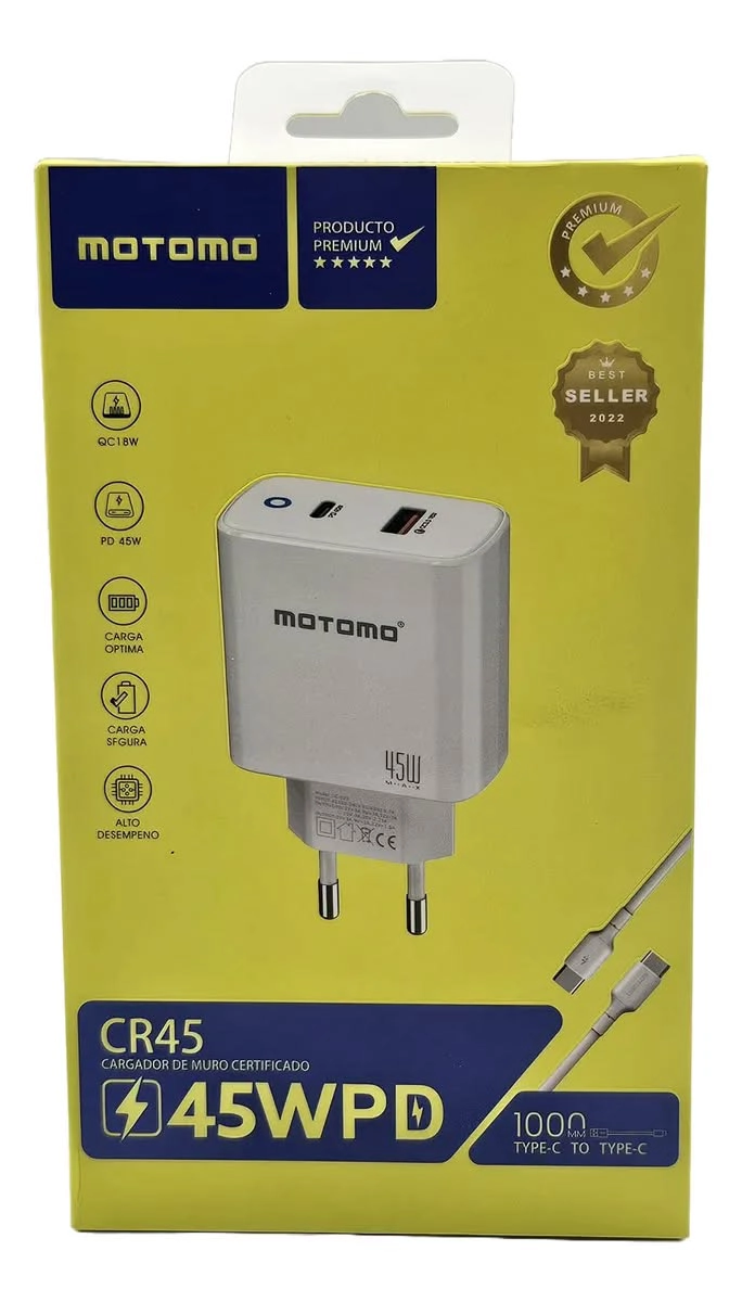 CARGADOR Y CABLE RAPIDO USB A TIPO C 45W DE 1M - 1