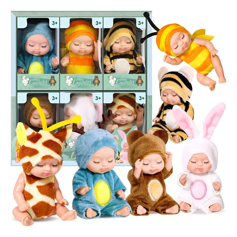 SET CAJA 6 MUÑECA PEQUEÑA 11CM REBORN DE SILICONA - 3